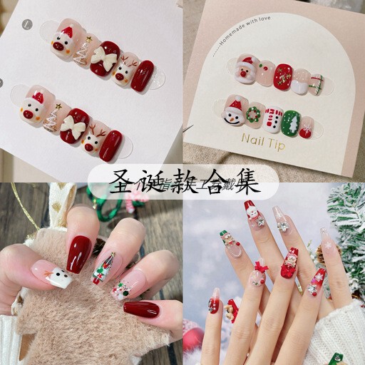 Christmas Collection of Handmade Wearable Nails, Santa Claus Manicure, Red New Year Nail Patches, Fake Nails Finished Product Christmas Collection of Handmade Wearable Nails, Santa Claus Manicure, Red New Year Nail Patches, Fake Nails Finished Product