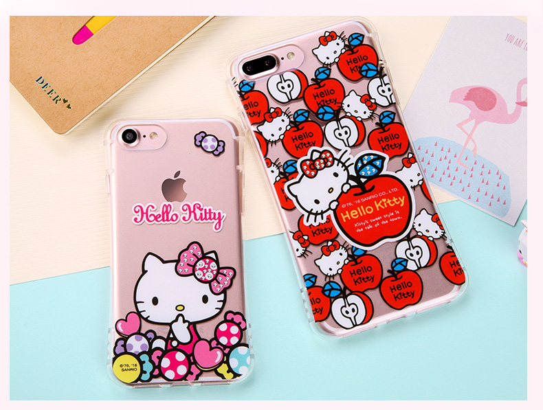 Hello Kitty Cincher Slim Waist Bling Crystal Rhinestone Diamonds Transparent TPU Cover Case for Apple iPhone 7 Plus & iPhone 7