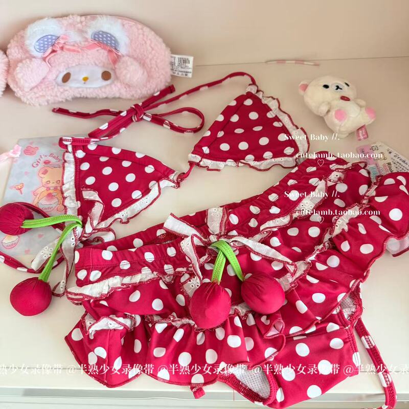 Cutelamb'Cherry Soft' Cute Triangle Cup with Chest Pad Pure Desire Girl Two-Piece Swimsuit Bikini Cutelamb'Cherry Soft' Cute Triangle Cup with Chest Pad Pure Desire Girl Two-Piece Swimsuit Bikini