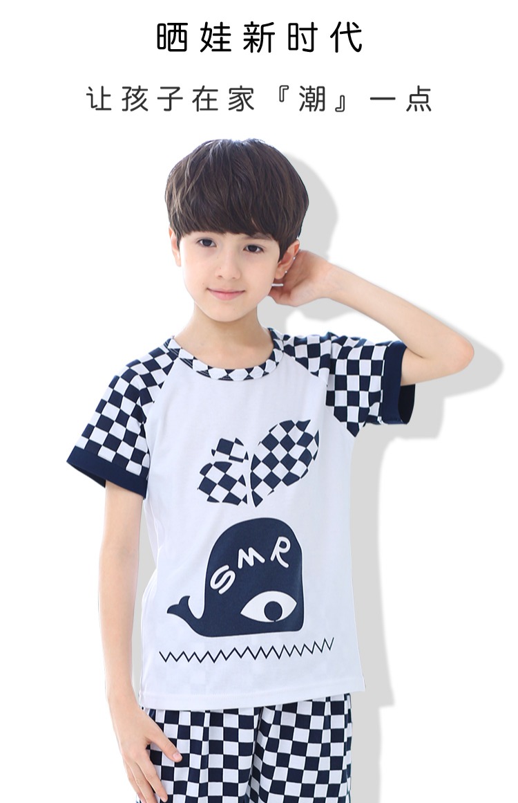 Đồ ngủ trẻ em mùa hè cậu bé mỏng phần bé trai cotton phù hợp với trẻ em mùa hè tay áo ngắn trẻ lớn 12 tuổi 15 trẻ em đồ mặc nhà
