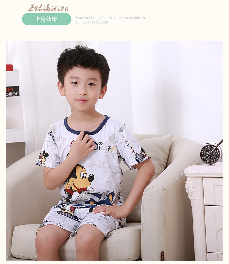 Đồ ngủ trẻ em mùa hè cậu bé mỏng phần bé trai cotton phù hợp với trẻ em mùa hè tay áo ngắn trẻ lớn 12 tuổi 15 trẻ em đồ mặc nhà