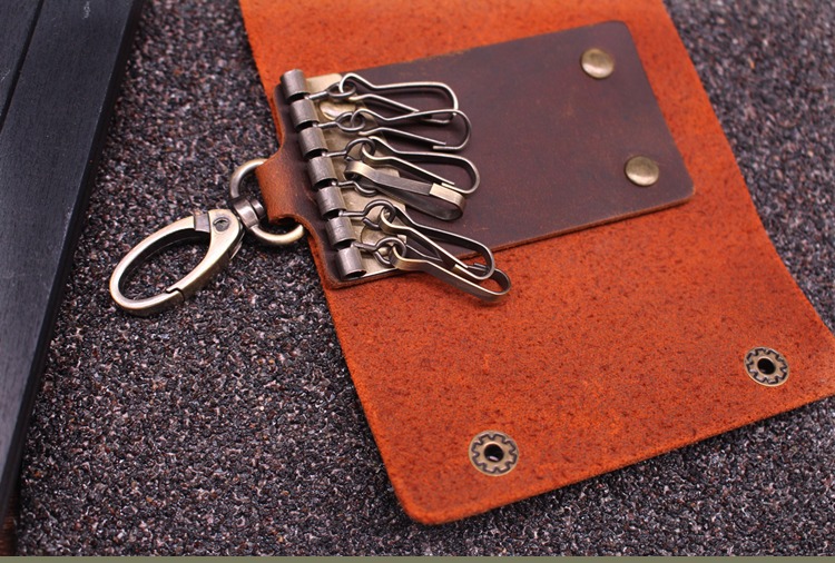 Điên ngựa da handmade móc túi thắt lưng nam da retro đơn giản thực vật rám nắng da đầu lớp da túi chìa khóa sáng tạo ví đựng chìa khóa nữ
