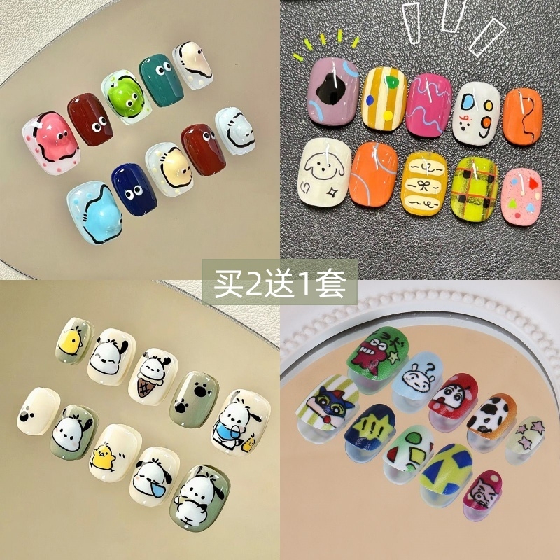 Cute Cartoon Wearable Nails for Students, Short Fake Nail Patches, Finished Product, Brightening Dopamine Nail Art, Children's Nail Stickers Cute Cartoon Wearable Nails for Students, Short Fake Nail Patches, Finished Product, Brightening Dopamine Nail Art, Children's Nail Stickers