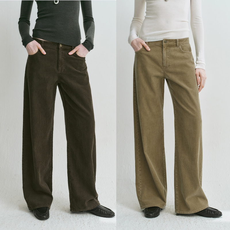 Amyy Studios Washed Cotton Corduroy Old Money Ro*W Style Straight-Leg Pants for Women/Casual Pants