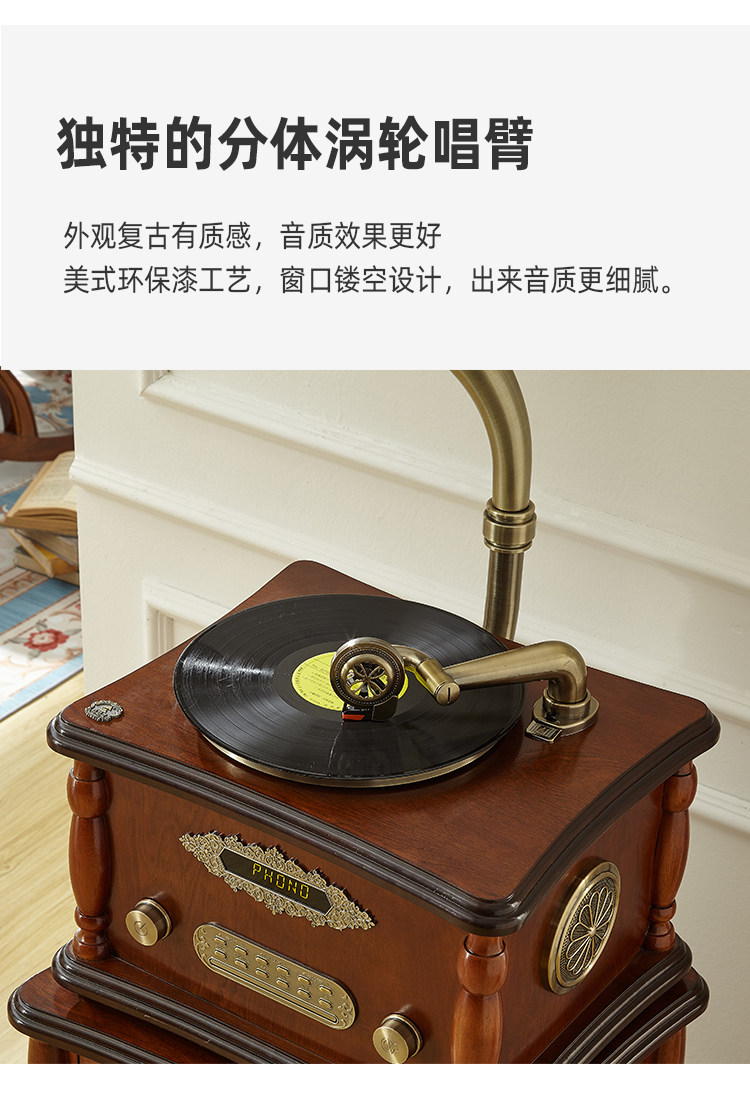 Виниловый проигрыватель 留声机台美式复古客厅欧式轻奢黑胶唱片机蓝牙老式仿古实木唱机促 OTHER