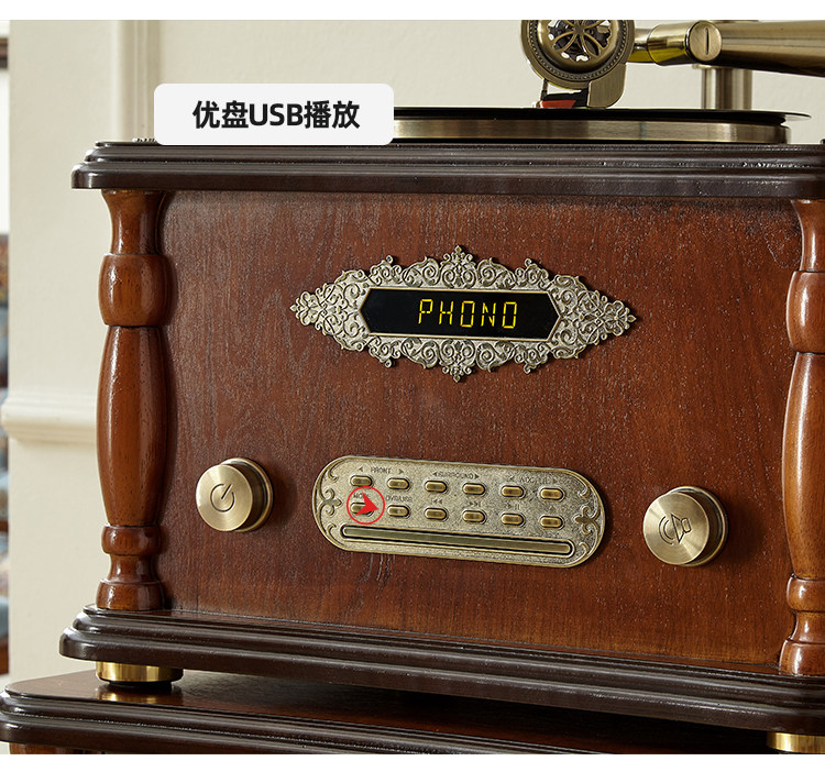 Виниловый проигрыватель 留声机台美式复古客厅欧式轻奢黑胶唱片机蓝牙老式仿古实木唱机促 OTHER