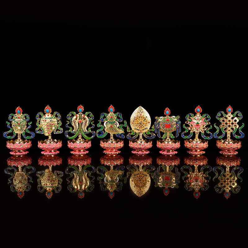 Nepal Eight Auspicious Pendulum of Tibetan Secret National Supplies Gilded Artisanal alloy Painted Auspicious Octapel Suit