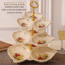 Ceramic double-layer fruit plate modern creative living room European snack plate multi-layer dried fruit plate snack plate candy plate