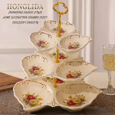 Ceramic double-layer fruit plate Modern creative living room European-style snack plate Multi-layer dried fruit plate Snack plate Candy plate