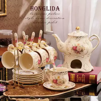Flower tea tea set set Household simple European-style ceramic candle heating brewing fruit tea teapot Afternoon tea teacup