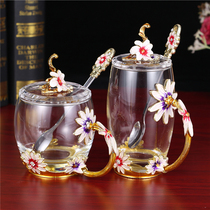 Chrysanthemum Enamel Color Water Cup Creative Heat Resistant Glass Cups with Female Personality Tide Bubble Flowers Tea Cup Home Gift Box