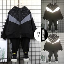 Boys autumn clothes suit 2022 new CUHK childrens sports clothing autumn handsome air and gas two sets of Korean version boomers