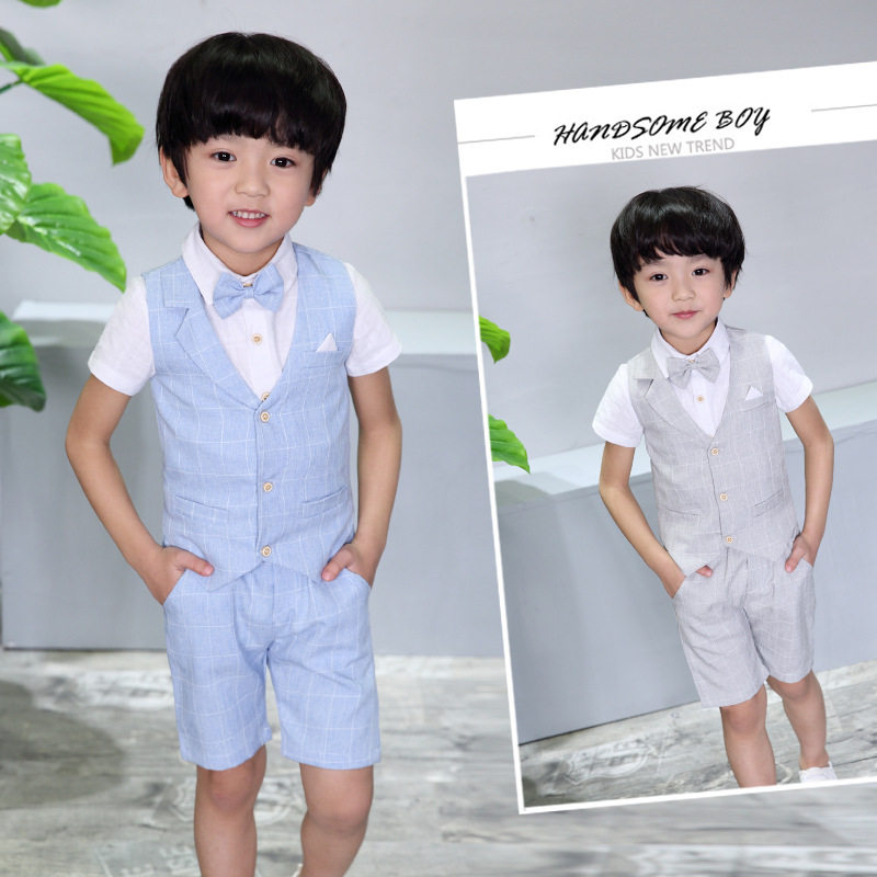 Boy Xia's suit suit baby Machia shorts short sleeve shirt three sets 61 children gown school uniform wave