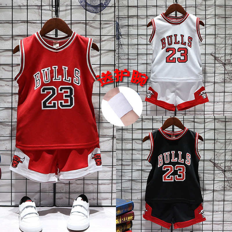 Boys' jersey sleeveless shorts sportswear basketball suit No. 23 baby outing vest suit summer basketball training suit