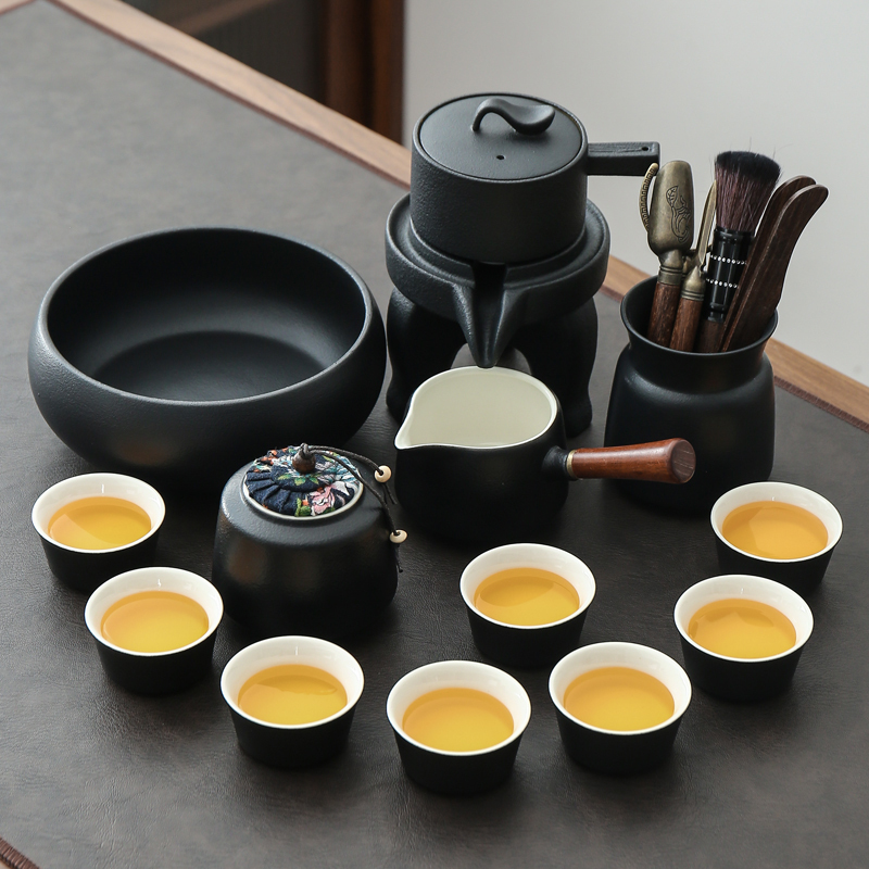 Black Pottery Lazy Automatic Stone Tea Grinder Complete Set for Home Use, Tea Brewing Set, Simple Modern Tea Brewing Tool, Anti-Scalding Black Pottery Lazy Automatic Stone Tea Grinder Complete Set for Home Use, Tea Brewing Set, Simple Modern Tea Brewing Tool, Anti-Scalding