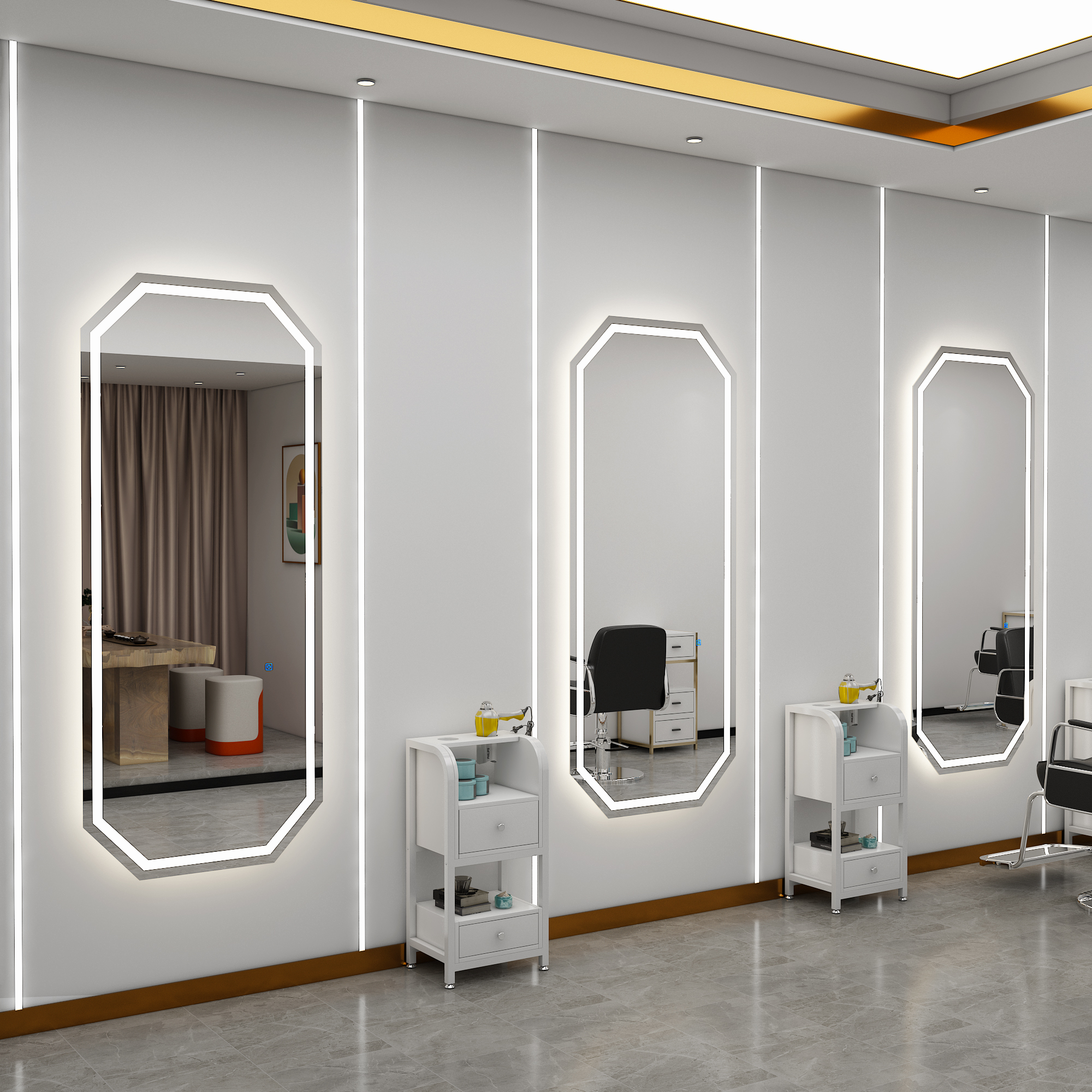 Net Red Hairdresse Shop Mirror Table Beauty Hair Mirror Hair Salon Special Tide Cupboards Integrated Minima With Lamp Wall-mounted Floor Mirror