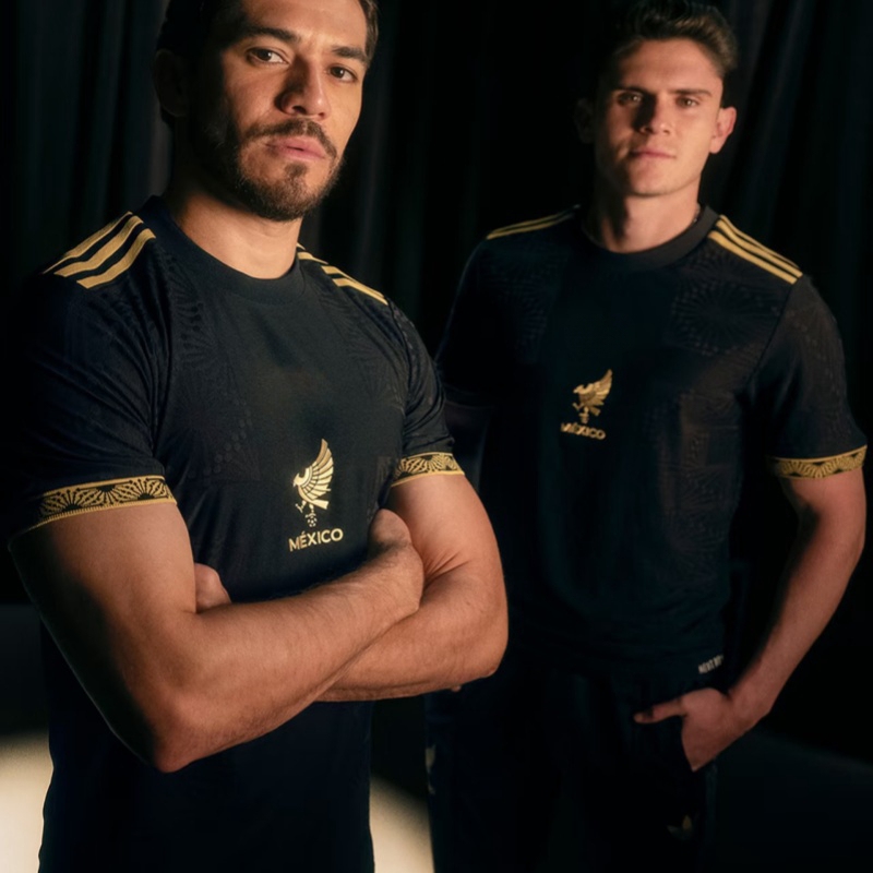 Mexico's New Black and Gold Commemorative Edition Short-Sleeved Jersey, Fashionable Niche Suit, Couple's Thai Version Polo Shirt