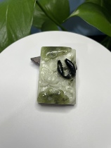 Lantian Jade Ink Jade Fish Playing in Lotus Pond Pendant