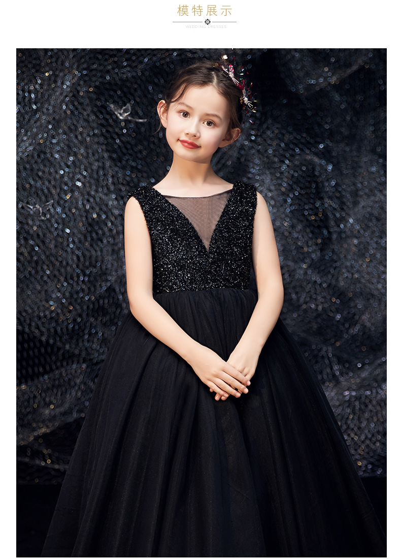 Cô gái violin trang phục váy dài sinh viên màu đen bữa tối sinh nhật trẻ em biểu diễn piano trình diễn váy váy dây đeo - Váy trẻ em quần áo trẻ em