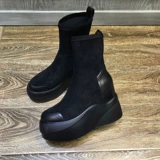 Martens, флисовые удерживающие тепло демисезонные эластичные короткие сапоги, из натуральной кожи, в корейском стиле