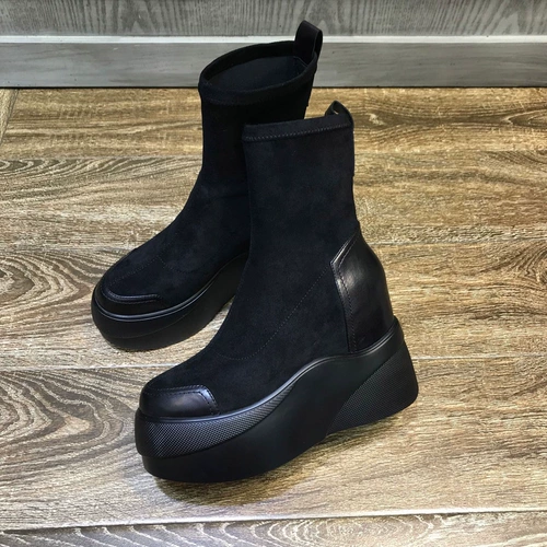 Martens, флисовые удерживающие тепло демисезонные эластичные короткие сапоги, из натуральной кожи, в корейском стиле