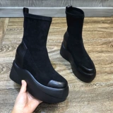 Martens, флисовые удерживающие тепло демисезонные эластичные короткие сапоги, из натуральной кожи, в корейском стиле