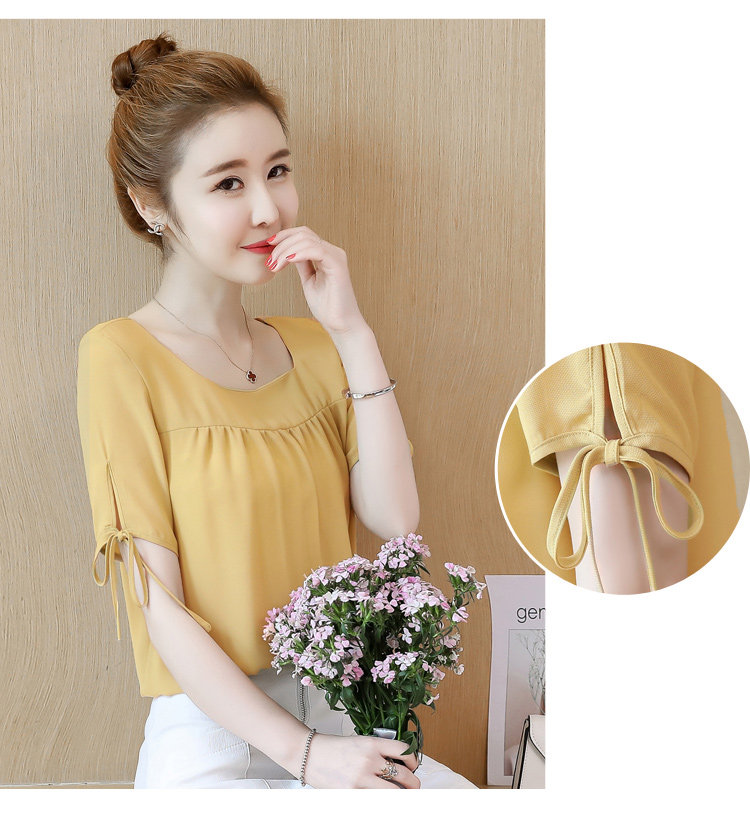 实拍纯色雪纺衫女夏2018新款潮短袖宽松百搭