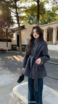 Seven2025 autumn and winter new double-sided cashmere coat women's short loose woolen woolen coat