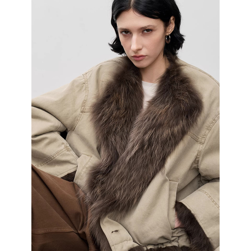 Lapel Retro Reversible Parka Women's Short Style 2026 Winter New Model Haining Eco-Friendly Raccoon Fur Coat Lapel Retro Reversible Parka Women's Short Style 2026 Winter New Model Haining Eco-Friendly Raccoon Fur Coat