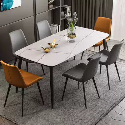 Rock plate dining table Household small apartment modern simple marble dining table and chair combination 4 people 6 light luxury rectangular
