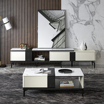Tempered glass coffee table TV cabinet combination modern simple small apartment black and white retractable living room set