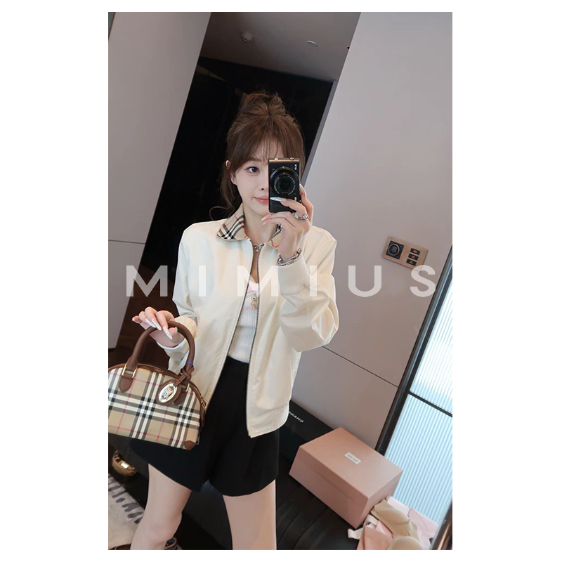 Yoululu Classic Plaid High-End Elegant Lapel Long-Sleeve Thin Baseball Jacket for Women Early Autumn Short Jacket Coat