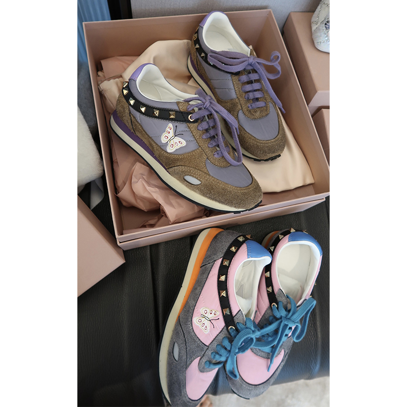 Stud up Color-Blocked Butterfly Embroidered Sneakers for Women, Autumn and Winter 2026 New Style, Soft Sole, Comfortable Casual Shoes Stud up Color-Blocked Butterfly Embroidered Sneakers for Women, Autumn and Winter 2026 New Style, Soft Sole, Comfortable Casual Shoes