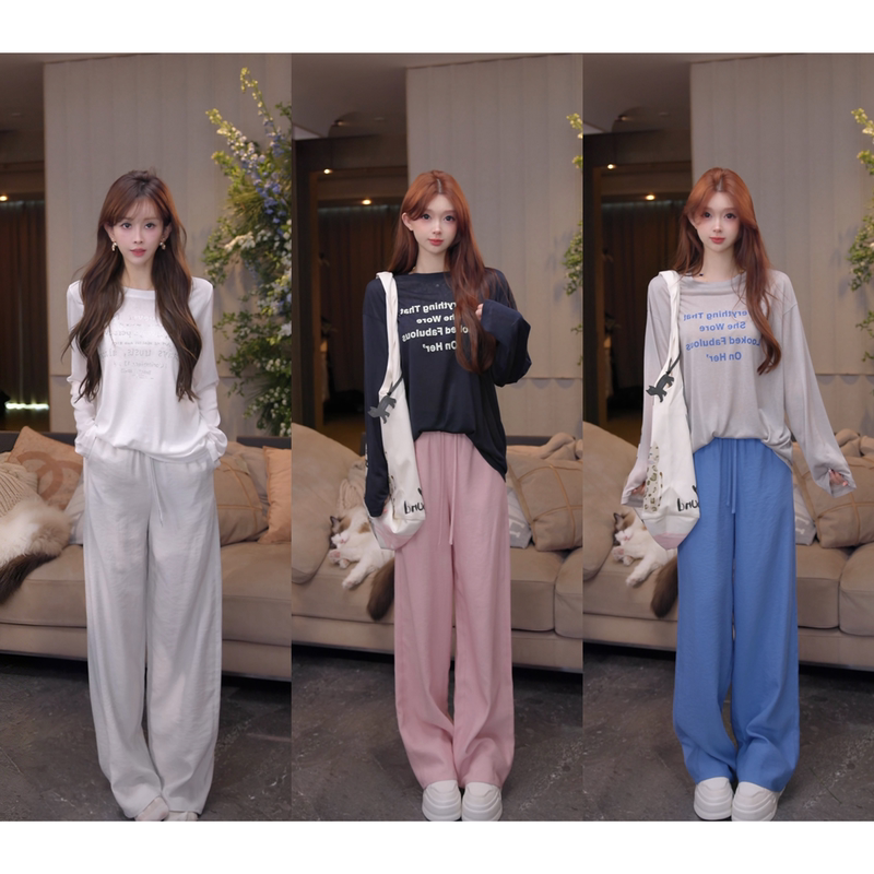 Yulu Lulan Tencel Seven-Color Cool Elastic Waist Loose Thin Casual Wide-Leg Pants for Women Summer Straight Long Trousers
