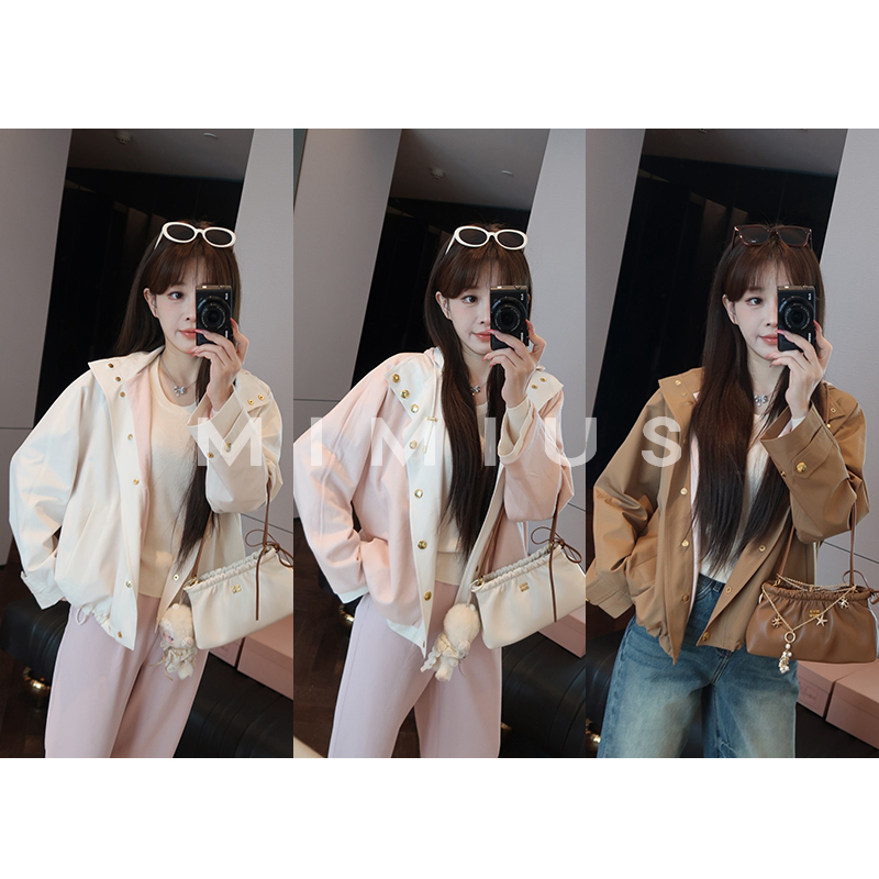 Yoululu Tencel Reversible Color-Block Loose Fit Long-Sleeve Hooded Jacket for Women, Autumn Korean Style Thin Short Top