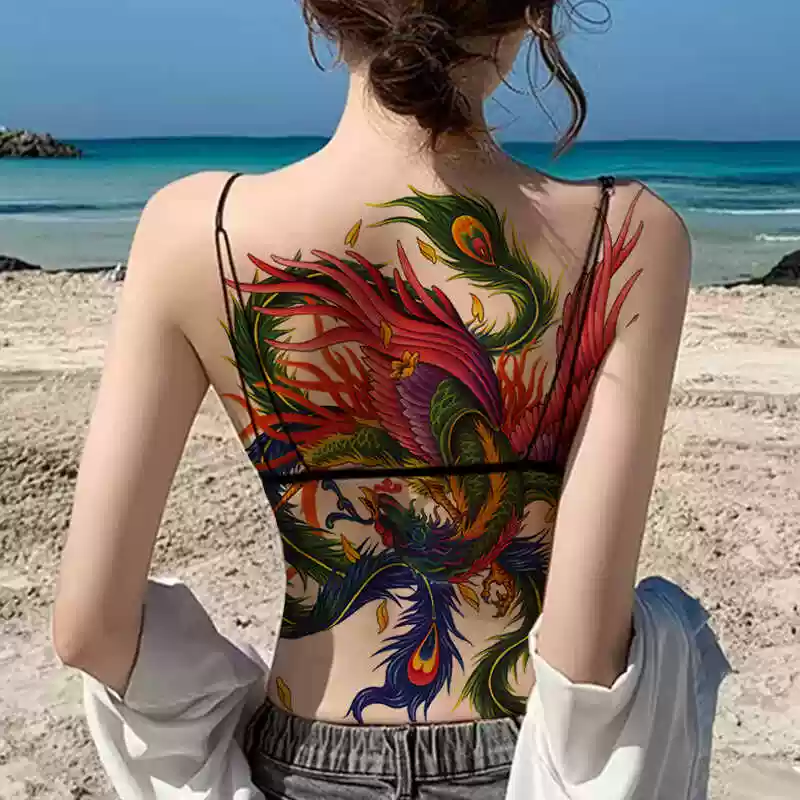 七彩鳳凰持久防水紋身貼包郵半臂逼真效果男女通用-Taobao-Tmall