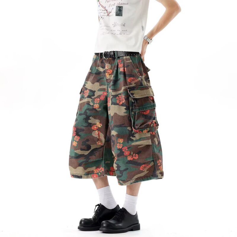 Summer Thin Camouflage Work Shorts for Men, Loose Trendy Brand Ins Style, Casual Pants, Plus Size, Mid-Length Pants