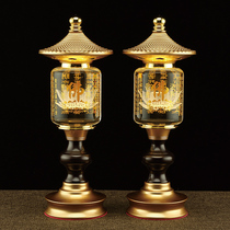 LED Crystal Lotus lamp Buddha lamp long Ming lamp Buddha word Buddha lamp Buddha lamp Buddha Hall heart scriptures card horn colorful pair