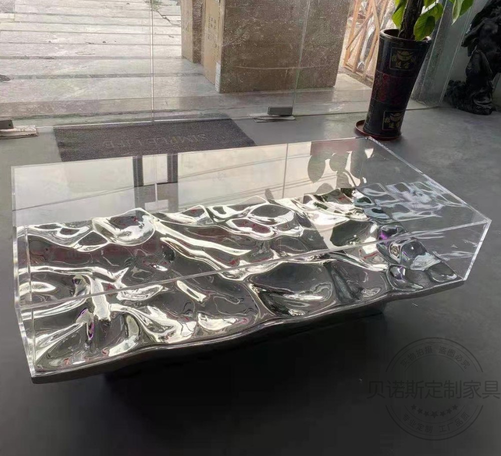 Designer Light Extravagant Acrylic Water Corrugated Tea Table Creative Art Prototype Board Room Hall Transparent Glass Wavy Sides a few