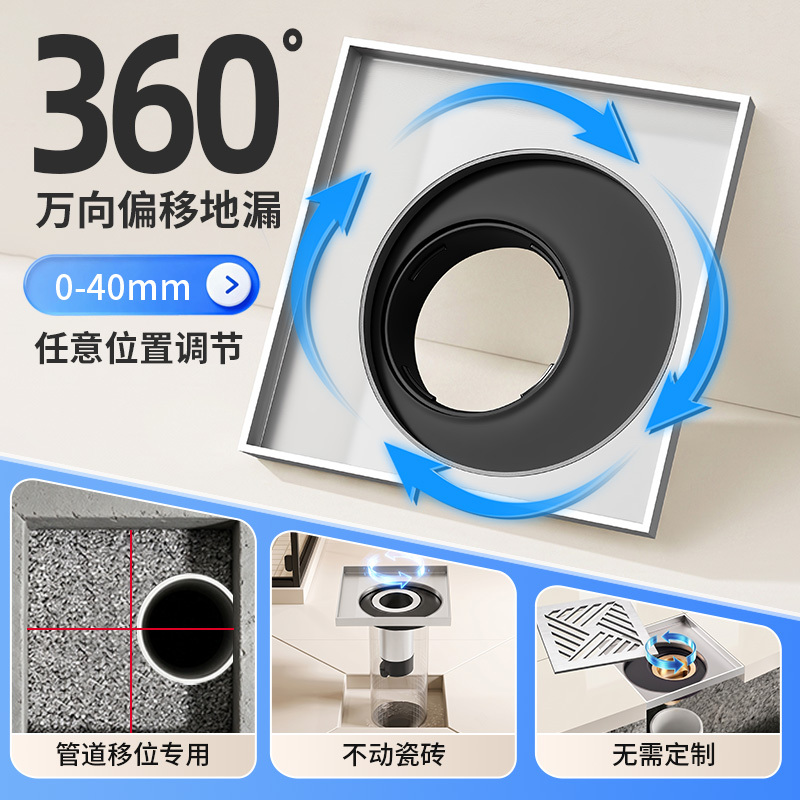 360-Degree Misaligned Rotating Eccentric Universal Floor Drain Bathroom Offset Correction Misaligned Layered Extension Pipe Anti-Odor Core 360-Degree Misaligned Rotating Eccentric Universal Floor Drain Bathroom Offset Correction Misaligned Layered Extension Pipe Anti-Odor Core
