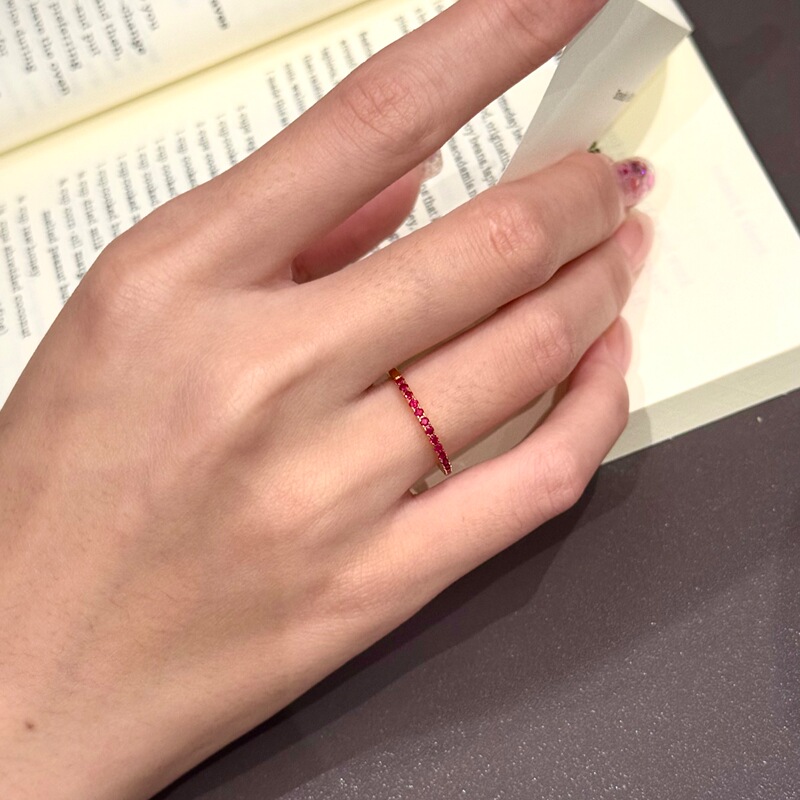 【Natural Ruby】Ring·Mozambique·1.5Mm 15 Stones·Total 28 Points·925 Silver·Gold Plated
