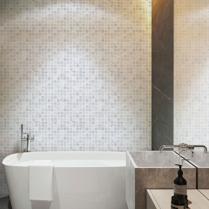 Natural stone mosaic marble dressing room bathroom balcony cultural fossil tile TV background wall jazz White