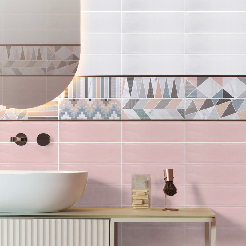 Nordic Macaron Pink Tile Makeup Room Green Wall Brick Mesh Red Strip Porn Walk Side Flower Brick Kitchen Bathroom