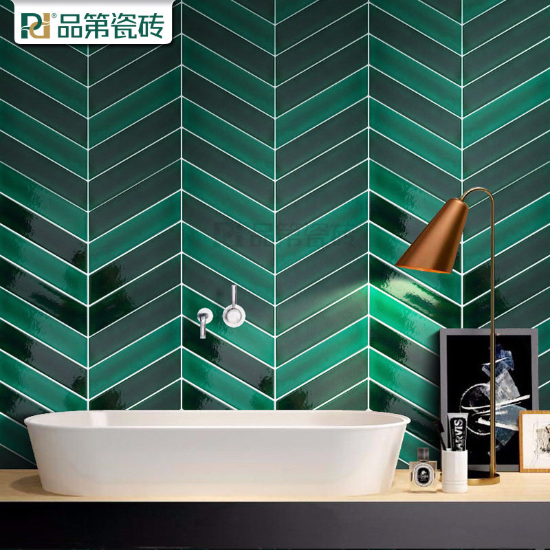 Kitchen Mosaic magnetic brick Makeup Room Ink Green Handmade Fish Bone Kilns Changing Bathroom Balcony Nordic Ceramic Ice Cracked