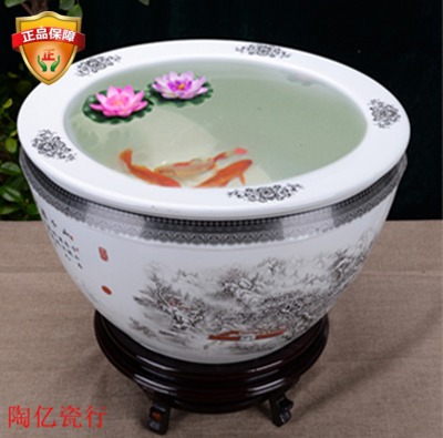 Jingdezhen small 42cm ceramic tank snow scenery large Koi cylinder creative high temperature porcelain pot