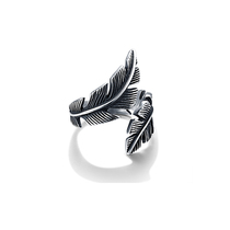 European and American domineering feather ring retro mens and womens tail ring leaf opening ring simple fashion Tide brand couple ring