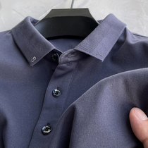 Mall single ~ polo shirt male long sleeve pure color silk light cotton loose daddy blouse spring fall collar middle-aged mens t-shirt