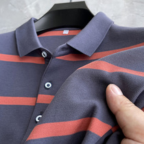100% pure cotton mall version ~ striped polo shirt male long sleeve flap collar spring autumn blouse business casual men t-shirt