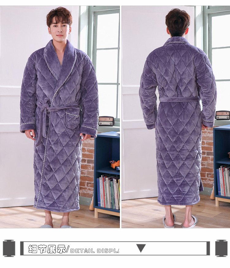 Áo choàng nam mùa đông lông cừu san hô chần bông ba lớp dày phần dài áo choàng flannel ấm áp nam cộng với phân bón XL đồ bộ pijama