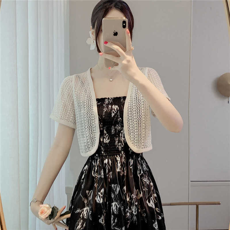 Shawl for Women to Pair with a Slip Dress, 2024 New Style, High-End Hollow-Out Knit Sun-Protective Cardigan, Thin Summer Version